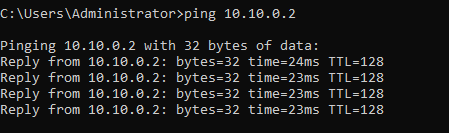 Terminal ping from Oracle machine back to DC01 at 10.10.0.1 showing successful replies
